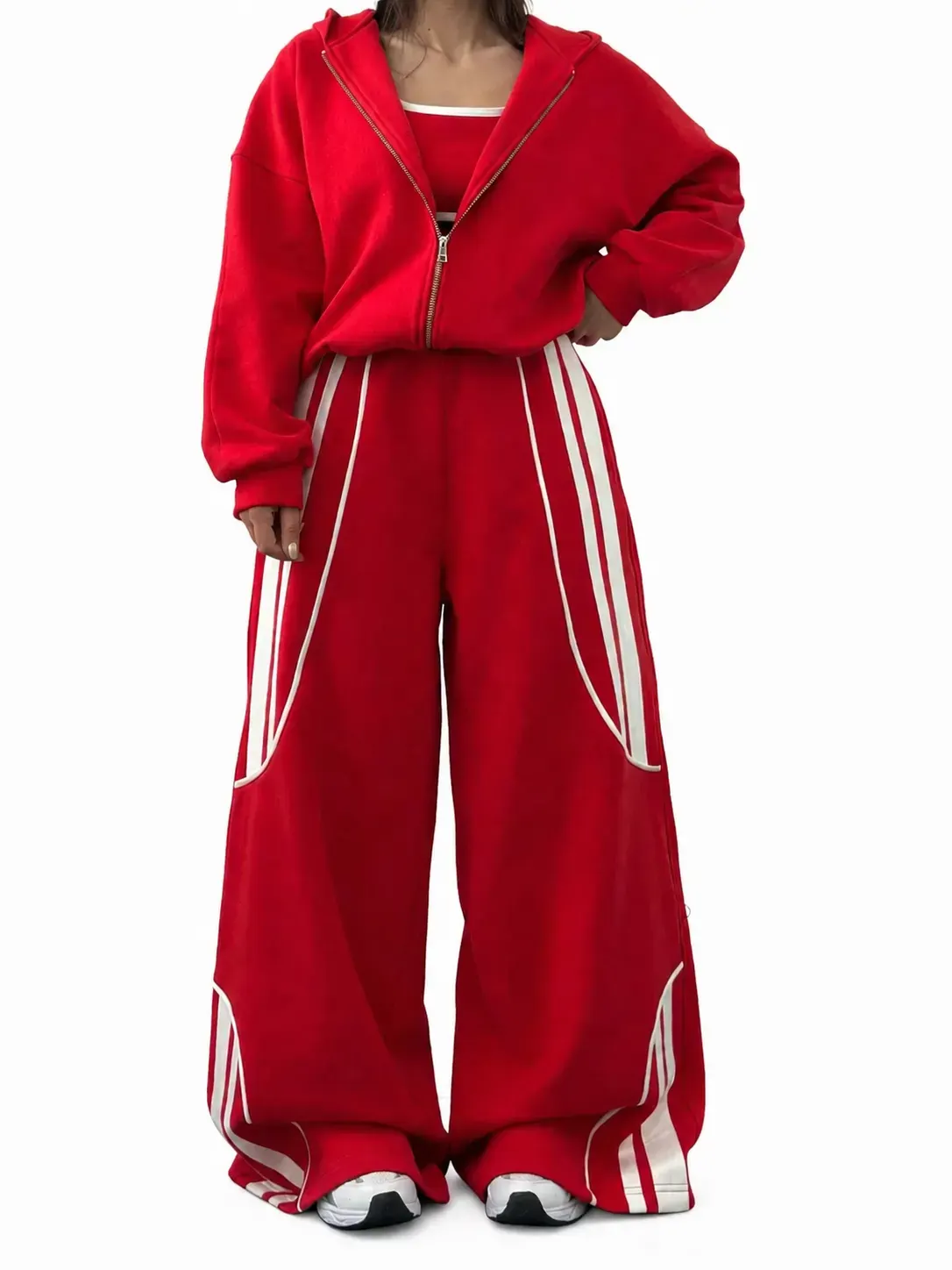 Women Oversized Zip Hoodie and Balloon Pants Set